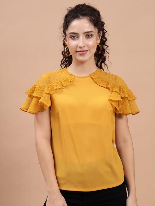 yellow georgette regular top - 20017826 - Very Small Image - 1