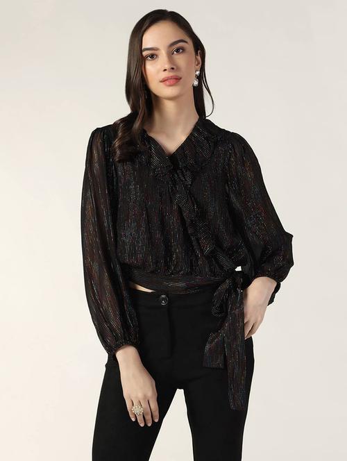 women striped wrap crop top - 20017874 - Very Small Image - 1