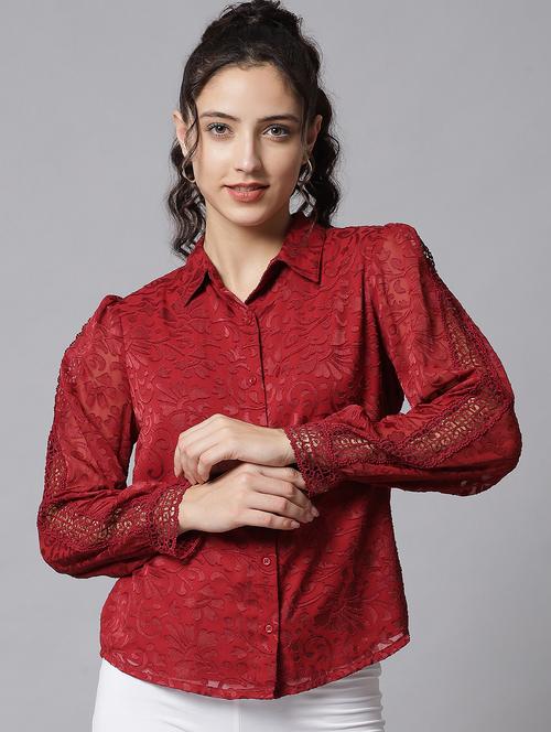 maroon cotton blend shirt - 20017958 - Very Small Image - 1