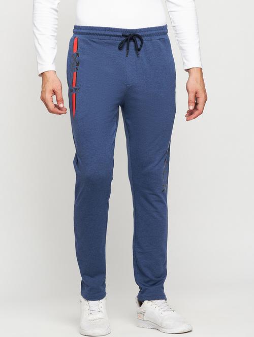 blue cotton blend full length track pant - 20018101 - Very Small Image - 1