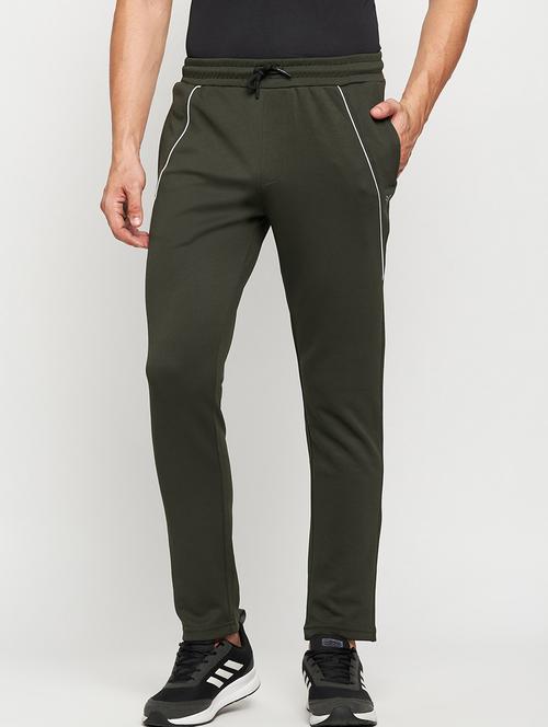 olive green cotton blend full length track pant - 20018118 - Very Small Image - 1