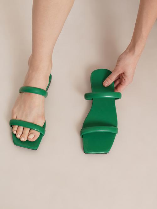 green leatherette slip on sandals - 20018134 - Very Small Image - 1
