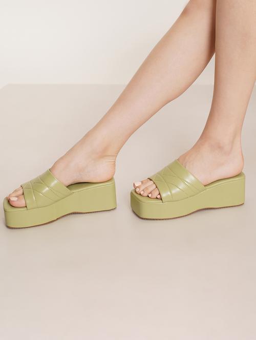 green leatherette slip on sandals - 20018184 - Very Small Image - 1