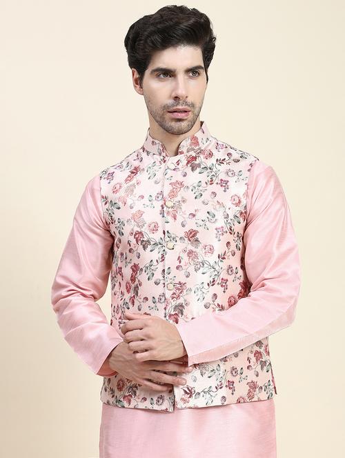 mandarin neck self design nehru jacket - 20018374 - Very Small Image - 1