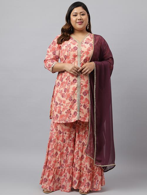 peach georgette kurta sharara set - 20018587 - Very Small Image - 1