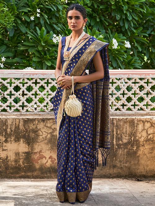 blue silk blend saree with blouse - 20018631 - Very Small Image - 1