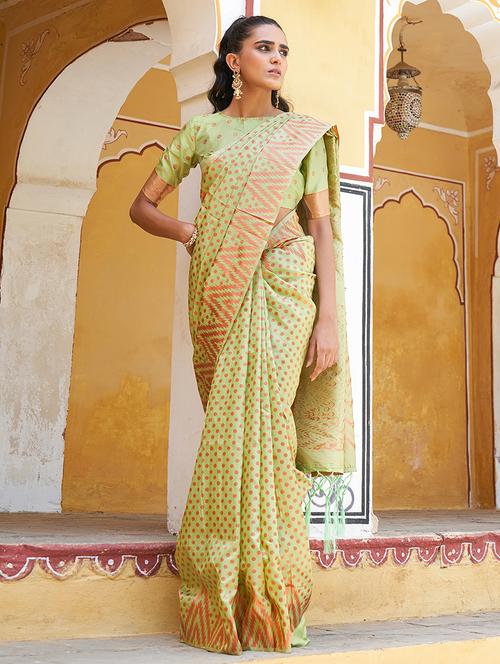 green silk blend saree with blouse - 20018642 - Very Small Image - 1