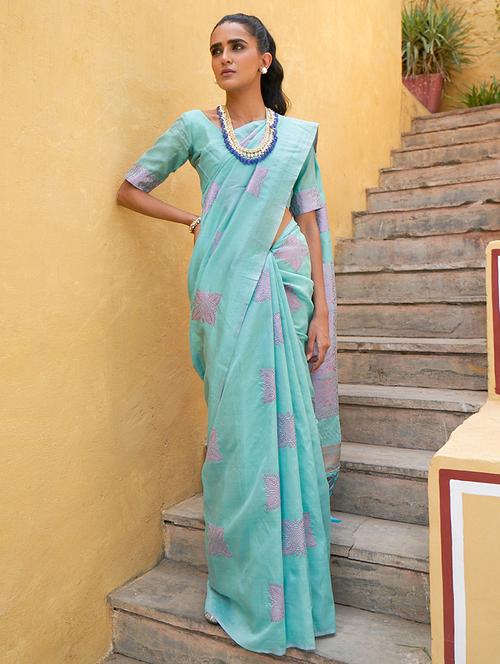 green silk blend kanjivaram saree - 20018651 - Very Small Image - 1