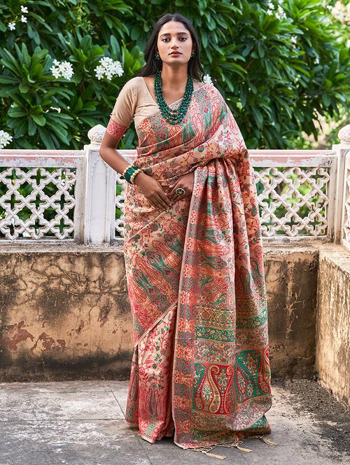 women's floral beige colored saree - 20018684 - Very Small Image - 1
