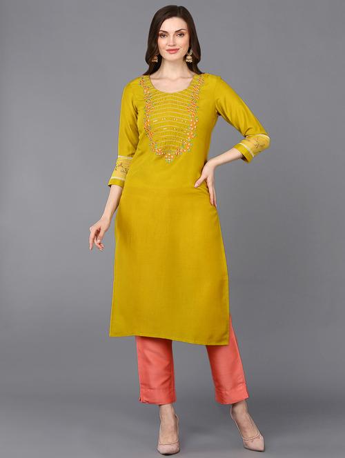 yoke embroidered straight kurta - 20019163 - Very Small Image - 1
