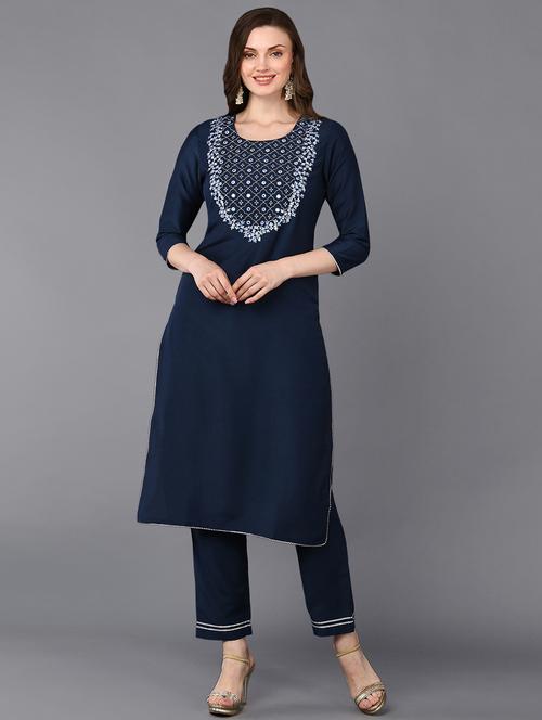 yoke embroidered straight kurta - 20019166 - Very Small Image - 1