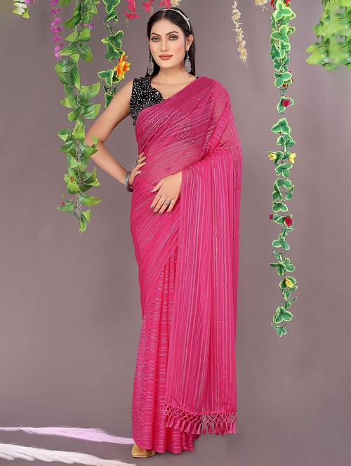 pink striped saree with blouse - 20019302 - Very Small Image - 1