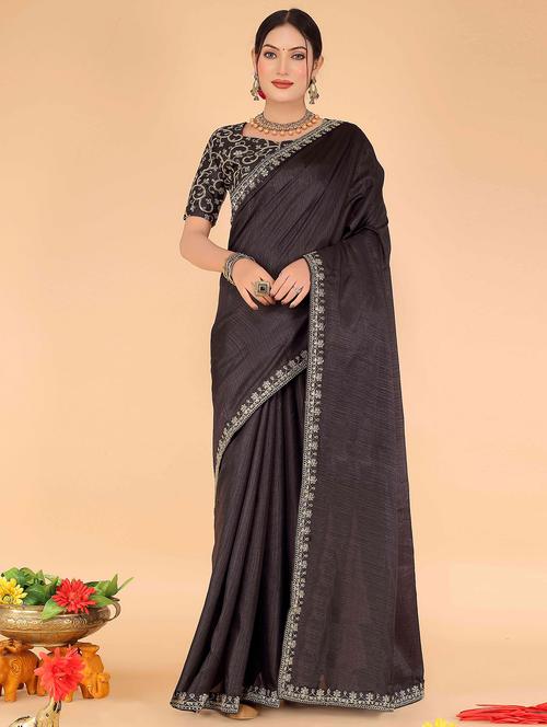 solid bordered saree with blouse - 20019314 - Very Small Image - 1