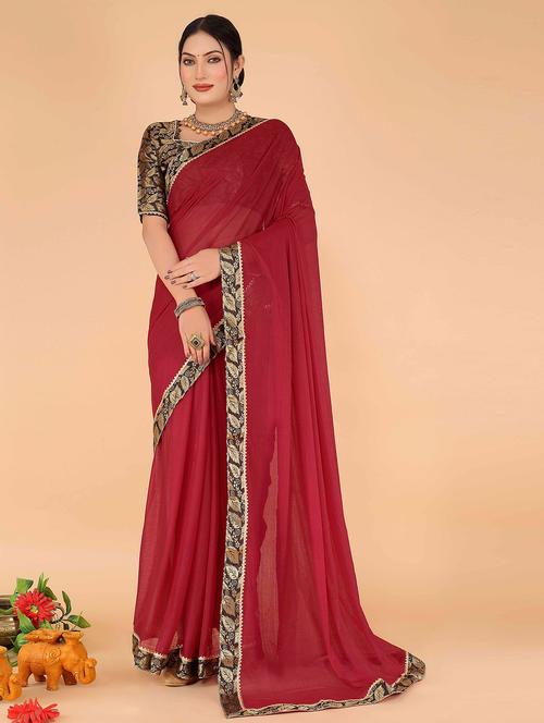 women's solid maroon colored saree - 20019315 - Very Small Image - 1