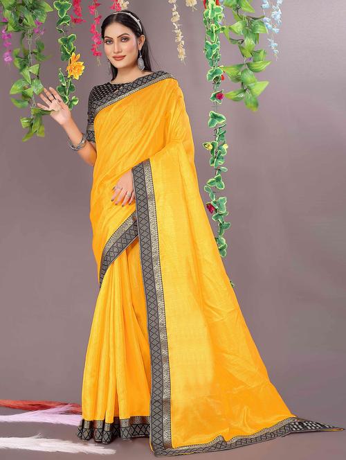 women's solid mustard colored saree - 20019341 - Very Small Image - 1