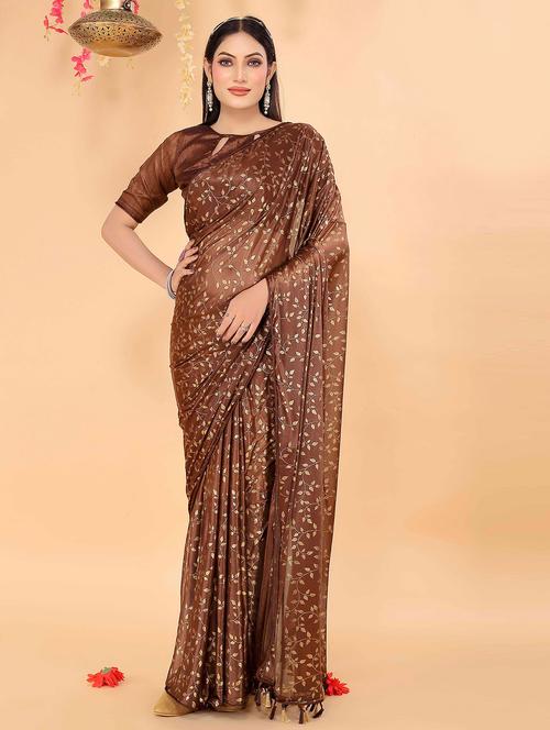 tassel detailed gold printed saree - 20019359 - Very Small Image - 1