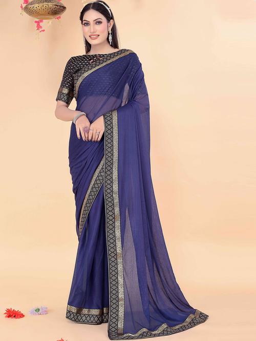 women's bordered blue colored saree - 20019384 - Very Small Image - 1