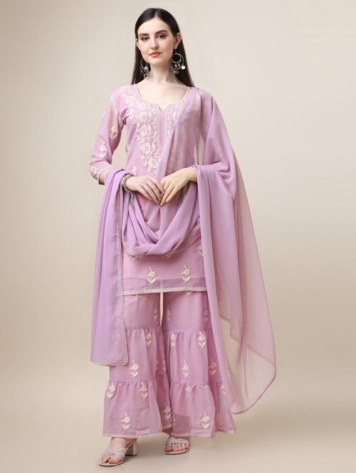 embroidered kurta sharara set with dupatta - 20020019 - Very Small Image - 1