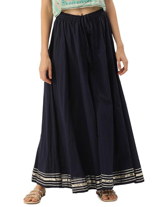 navy blue cotton palazzos - 20020286 - Very Small Image - 1