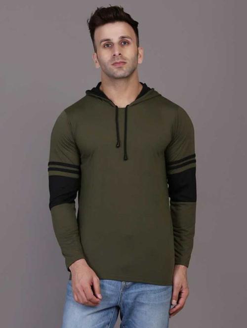 hood neck color block t-shirt - 20020457 - Very Small Image - 1