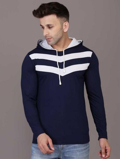 hood neck striped t-shirt - 20020467 - Very Small Image - 1