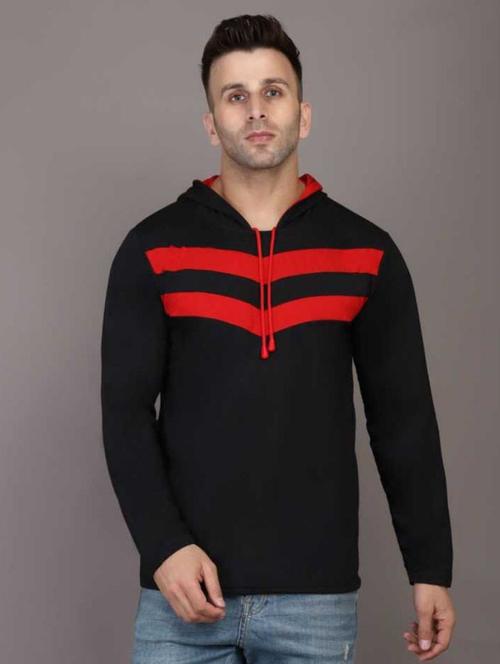 hood neck striped t-shirt - 20020468 - Very Small Image - 1