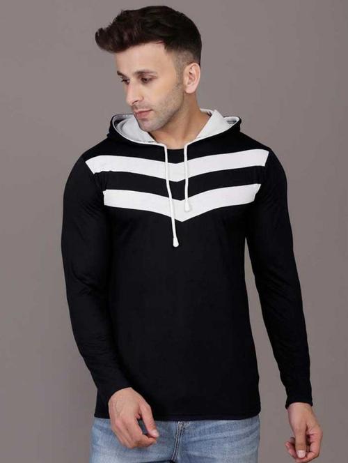 hood neck striped t-shirt - 20020469 - Very Small Image - 1