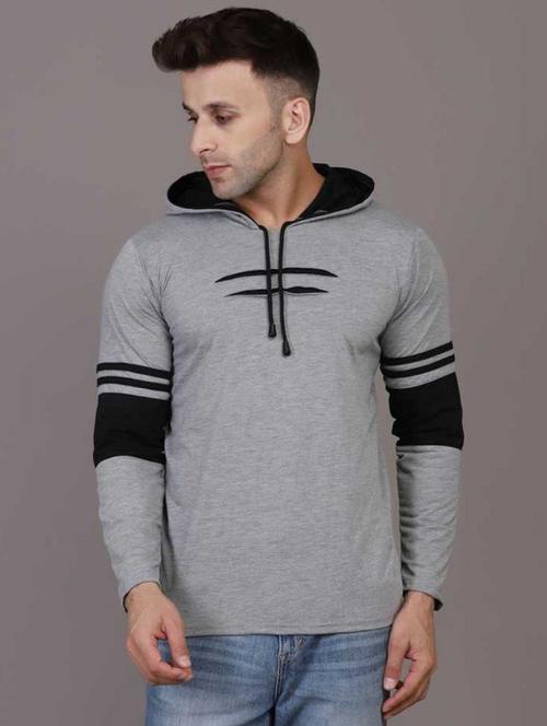 hood neck color block t-shirt - 20020483 - Very Small Image - 1