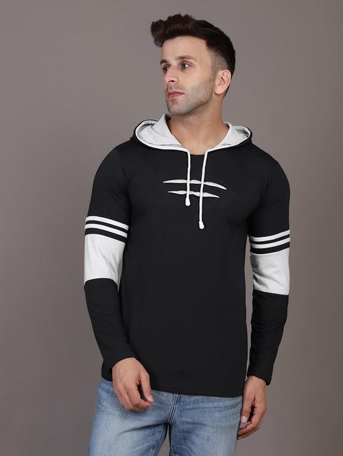 hood neck striped t-shirt - 20020620 - Very Small Image - 1