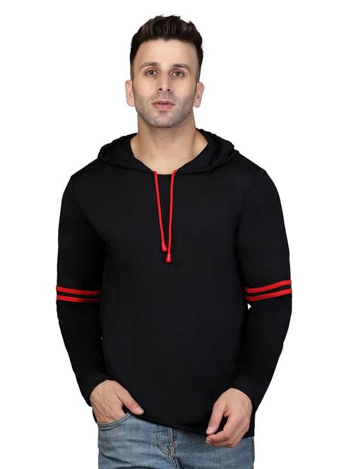hood neck striped t-shirt - 20020648 - Very Small Image - 1