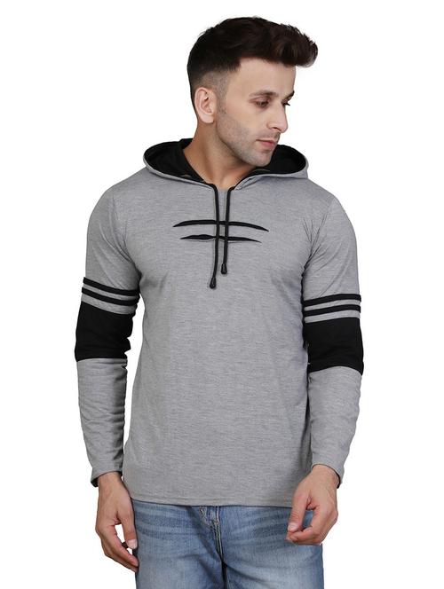 hood neck color block t-shirt - 20020686 - Very Small Image - 1