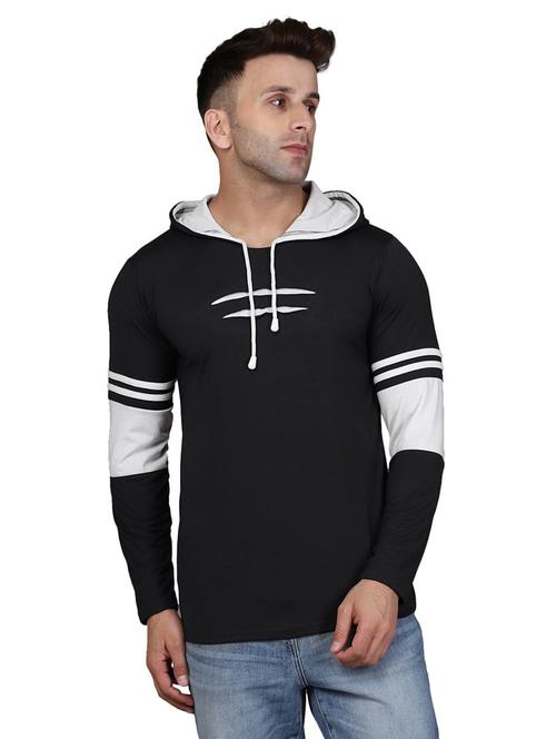 hood neck striped cotton t-shirt - 20020689 - Very Small Image - 1