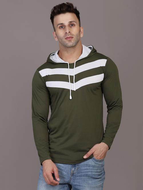 hood neck striped cotton t-shirt - 20020698 - Very Small Image - 1