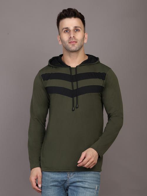 hood neck striped cotton t-shirt - 20020702 - Very Small Image - 1