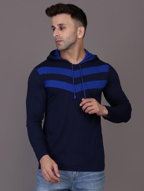 hood neck striped cotton t-shirt - 20020710 - Very Small Image - 1