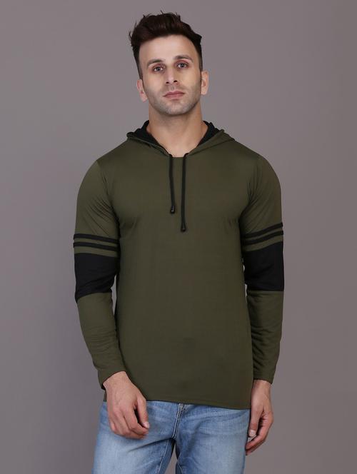 hood neck color block t-shirt - 20020742 - Very Small Image - 1