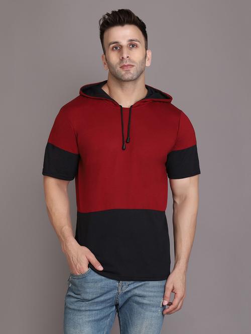 hood neck color block t-shirt - 20020796 - Very Small Image - 1