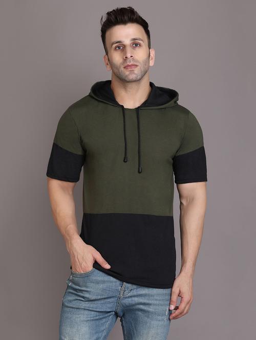 hood neck color block t-shirt - 20020798 - Very Small Image - 1