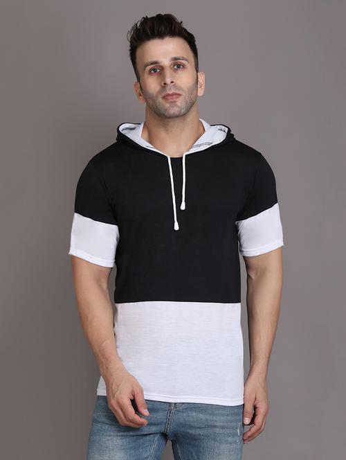 hood neck color block t-shirt - 20020804 - Very Small Image - 1