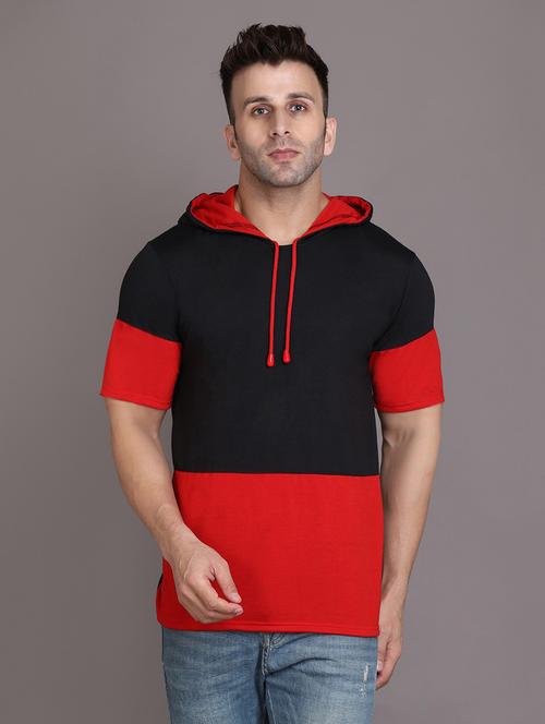 hood neck color block t-shirt - 20020816 - Very Small Image - 1