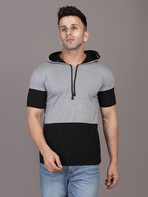 hood neck color block t-shirt - 20020825 - Very Small Image - 1