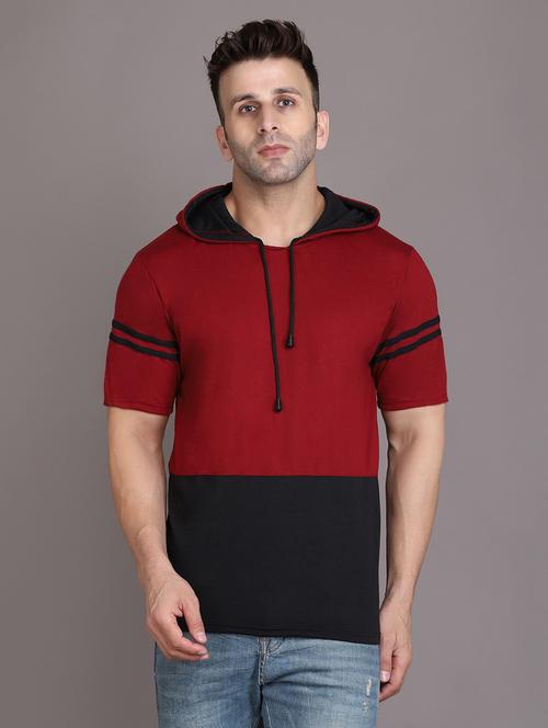 hood neck color block t-shirt - 20020840 - Very Small Image - 1