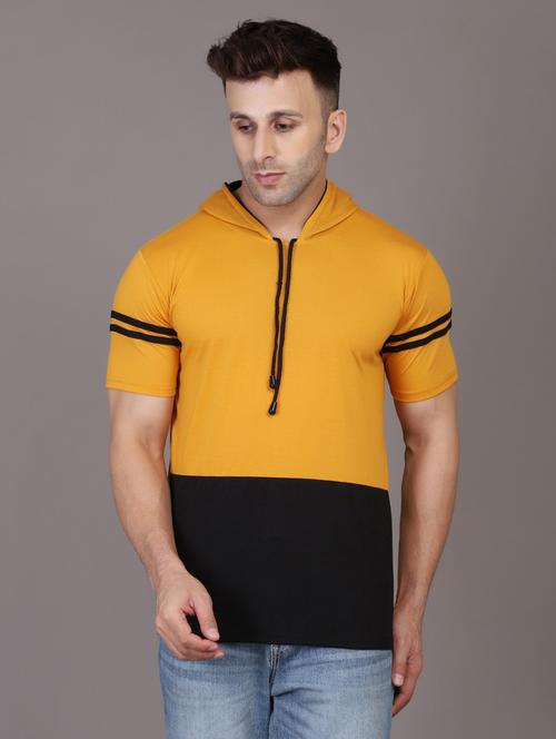 hood neck color block t-shirt - 20020843 - Very Small Image - 1