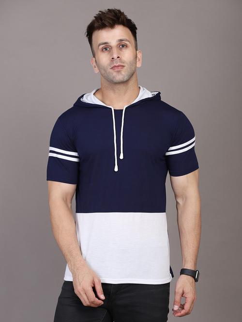 hood neck color block t-shirt - 20020848 - Very Small Image - 1