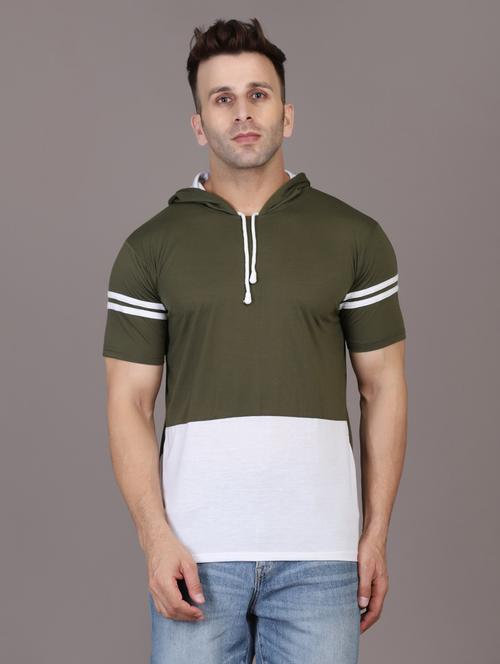 hood neck color block t-shirt - 20020852 - Very Small Image - 1