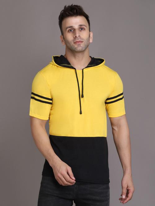 hood neck color block t-shirt - 20020874 - Very Small Image - 1