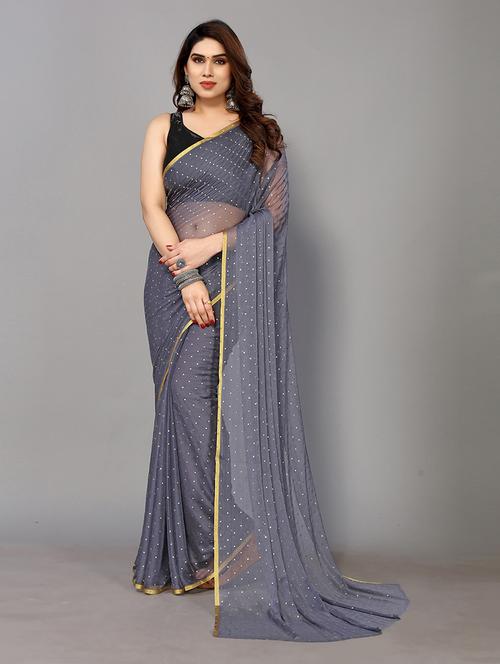 foil printed saree with blouse - 20021534 - Very Small Image - 1