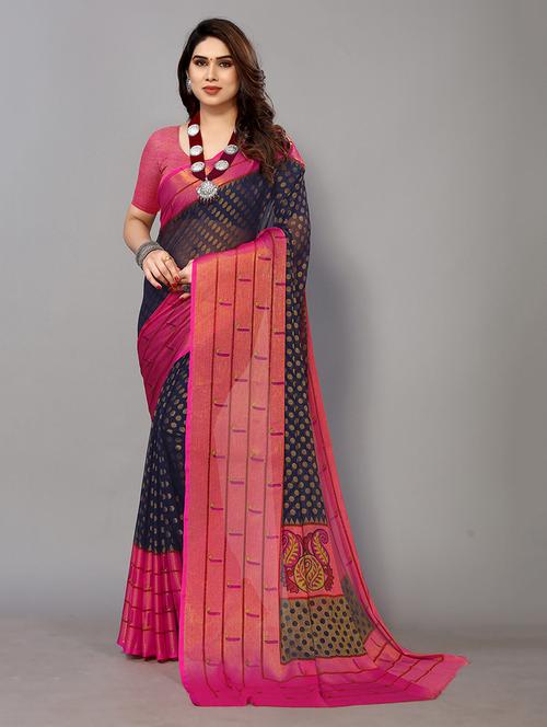 black chiffon printed saree with blouse - 20021546 - Very Small Image - 1