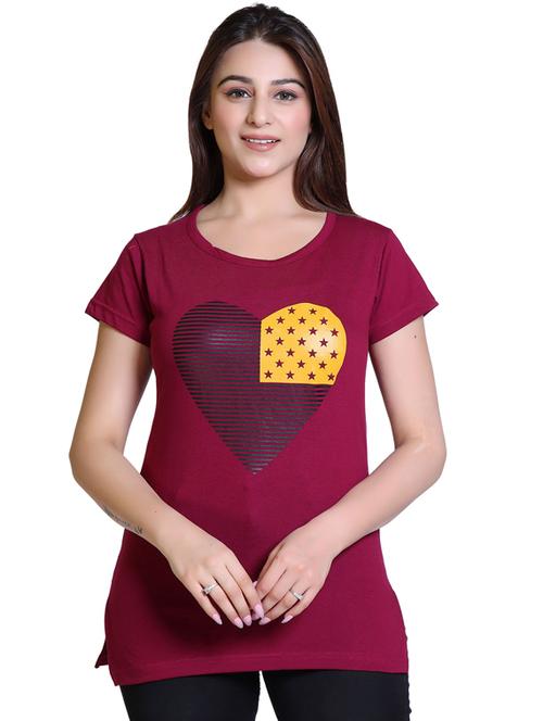 women's chest print round neck t-shirt - 20021593 - Very Small Image - 1