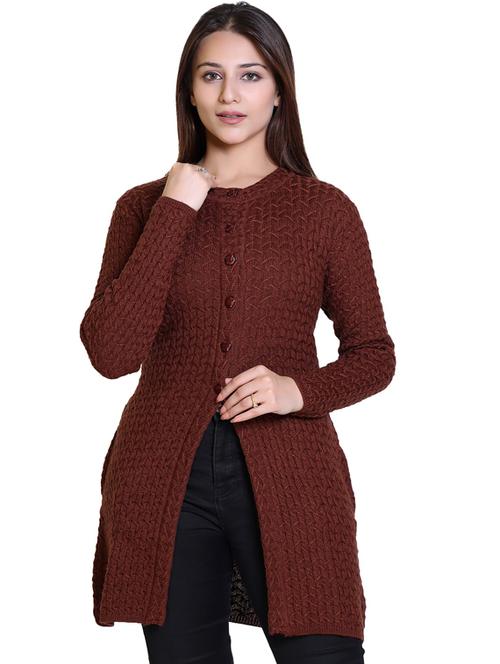 round neck self design cardigan - 20021621 - Very Small Image - 1